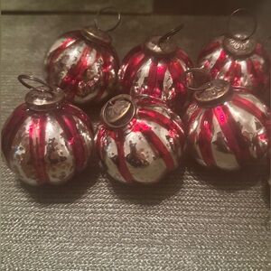 Red and silver striped glass mercury ornaments